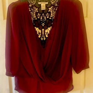 Miami Burgandy asymmetrical top, 3/4 sleeves